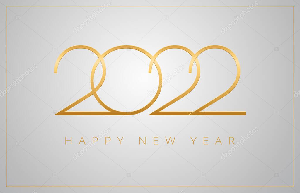 2022 Happy New Year greeting card - golden numbers on a silver background - vector 2022 New Year celebration background