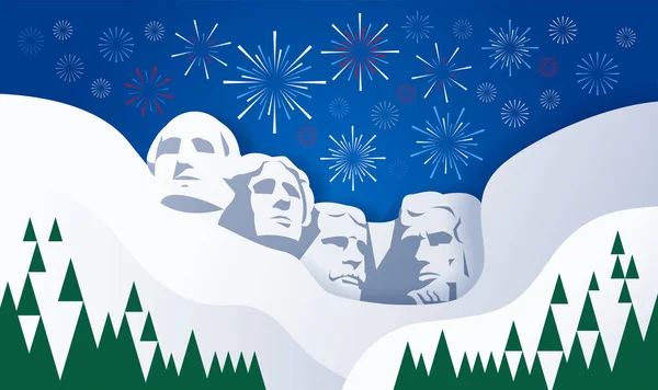 Başkanlar Havai Fişekler Rushmore Dağı Nın Arka Planındaki Abd Heykeli — Stok Vektör