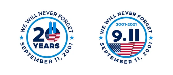 Septiembre 2001 911 Años Día Del Patriota Insignias Con Bandera — Vector de stock
