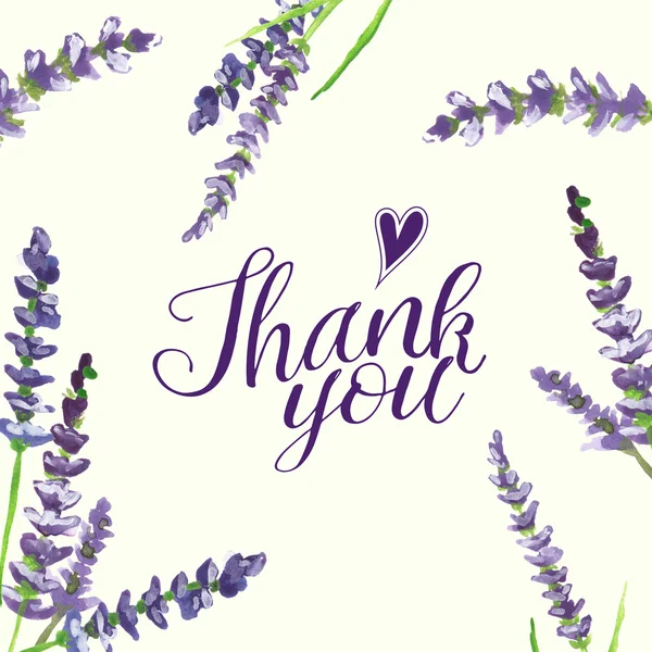 Inscriprion Thank you with watercolor lavender branches, illustration — Stock Photo, Image