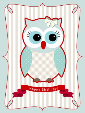 Şirin baykuş, doğum günü kartı, illüstrasyon