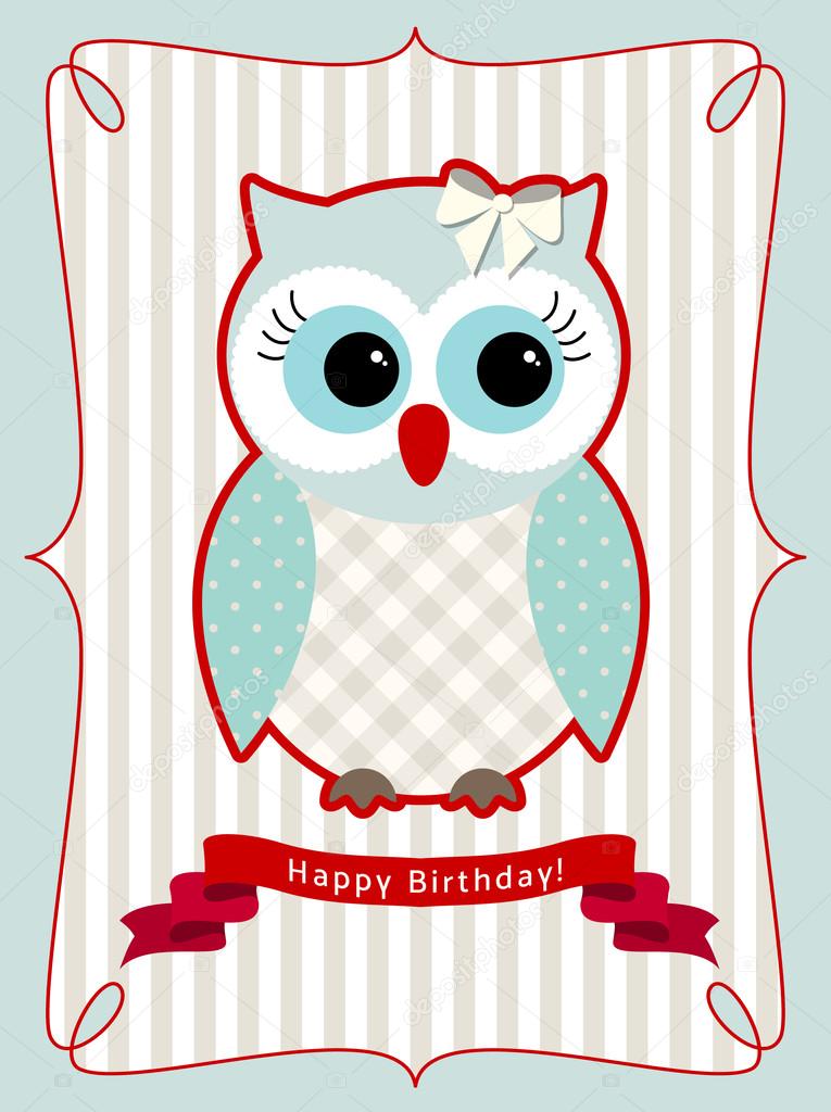 Chouette Hibou Carte D Anniversaire Illustration Image Vectorielle Par Anikakodydkova C Illustration