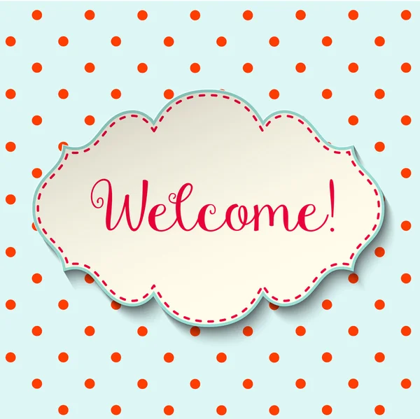 Welcome sign in cottage style, vintage frame with text on polka dot background, illustration - Stok Vektor