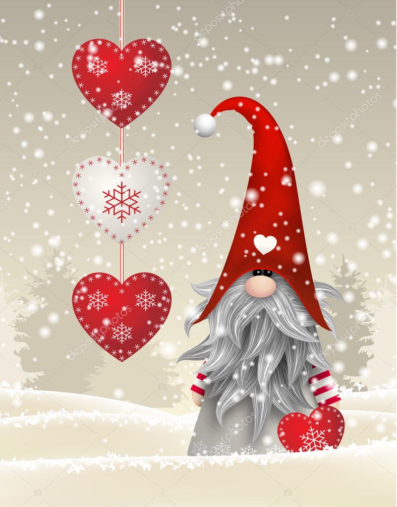 Scandinavian christmas traditional gnome, Tomte, illustration — Stock