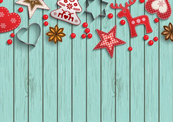 Fondo de Navidad, pequeñas decoraciones estilo escandinavo acostado sobre lunares modelado telón de fondo, ilustración — Vector de stock