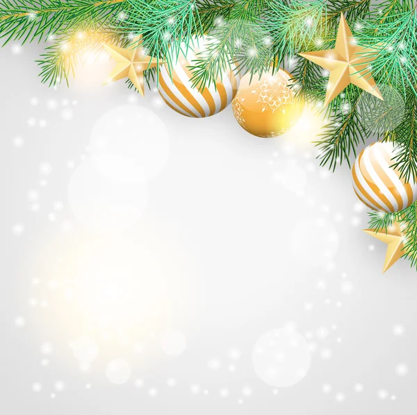 クリスマスの背景に枝、黄金の装飾品 — ストックベクタ