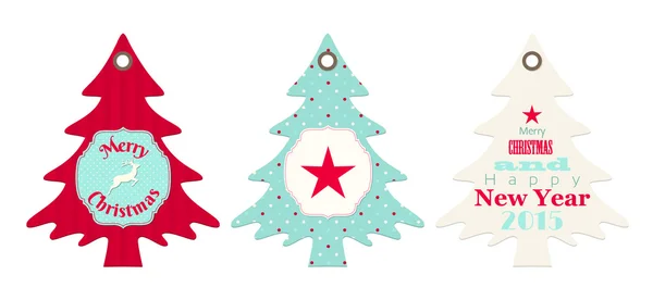 Three christmas  tags in shape of tree — Stock Vector