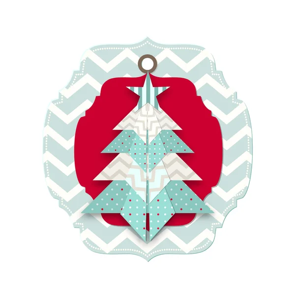 Tarjeta de Navidad con árbol de origami abstracto — Vector de stock