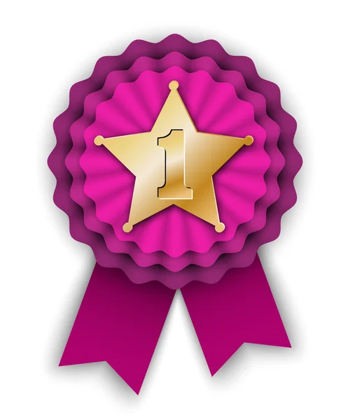 Purple winner rosette vith gold star — Stock Vector