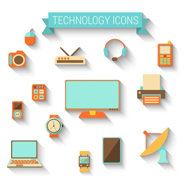 Iconos de la tecnología en estilo plano — Vector de stock