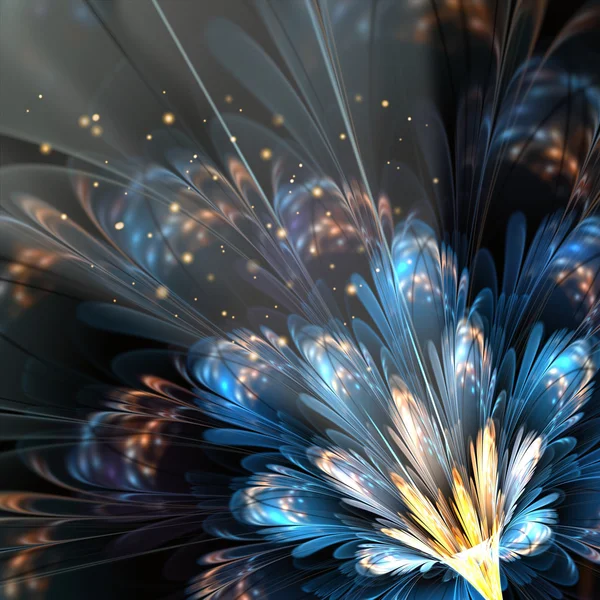 Blue fractal flower with golden details — Stock Photo, Image