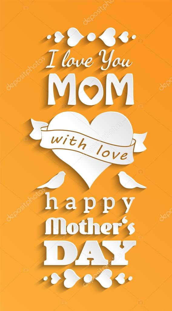 mothers day card, white text on yellow background