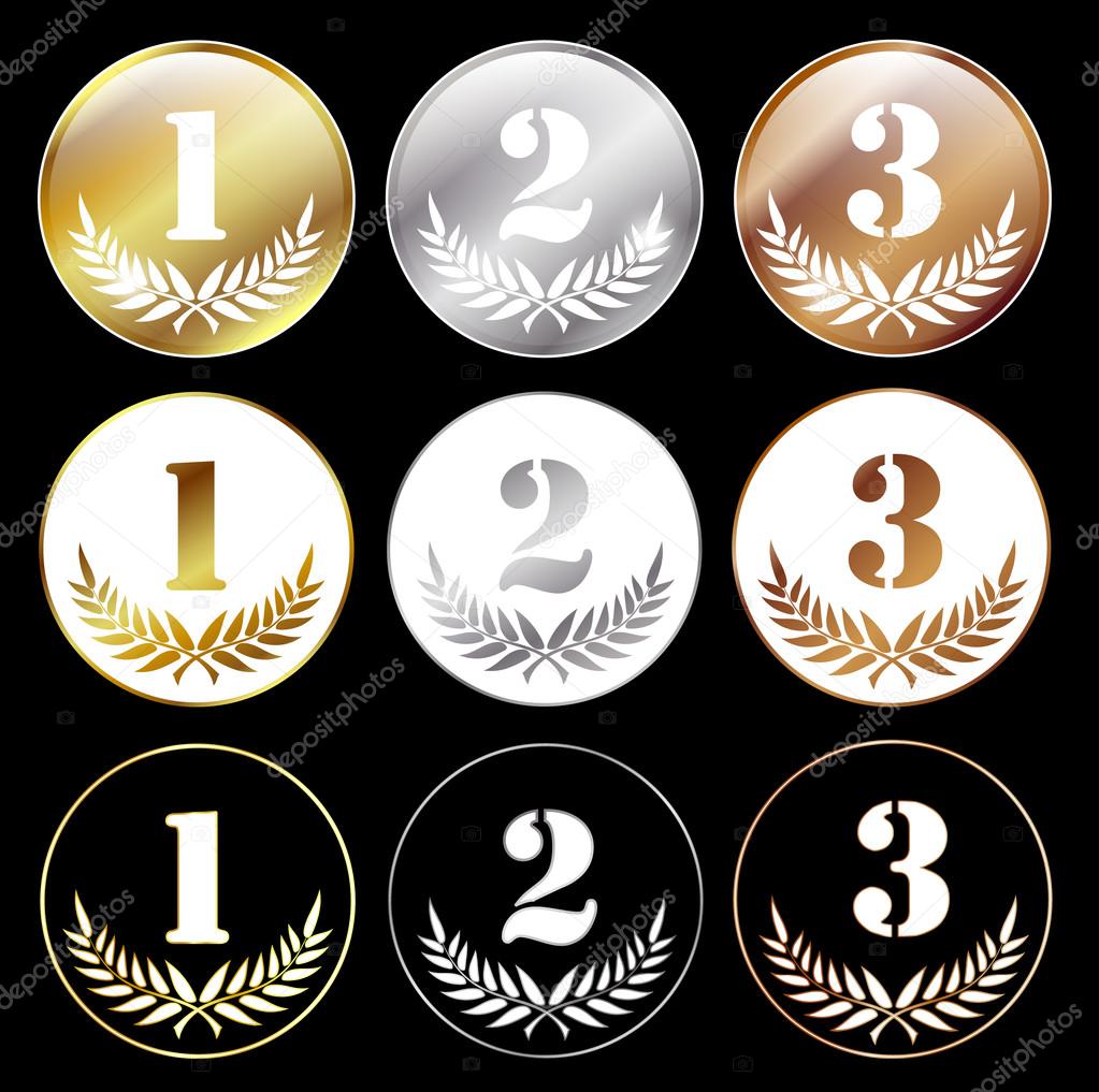 medals with numbers 1, 2 and 3