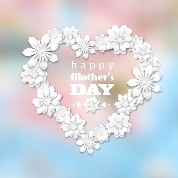 Tema Día de la Madre con corazón y flores blancas — Vector de stock