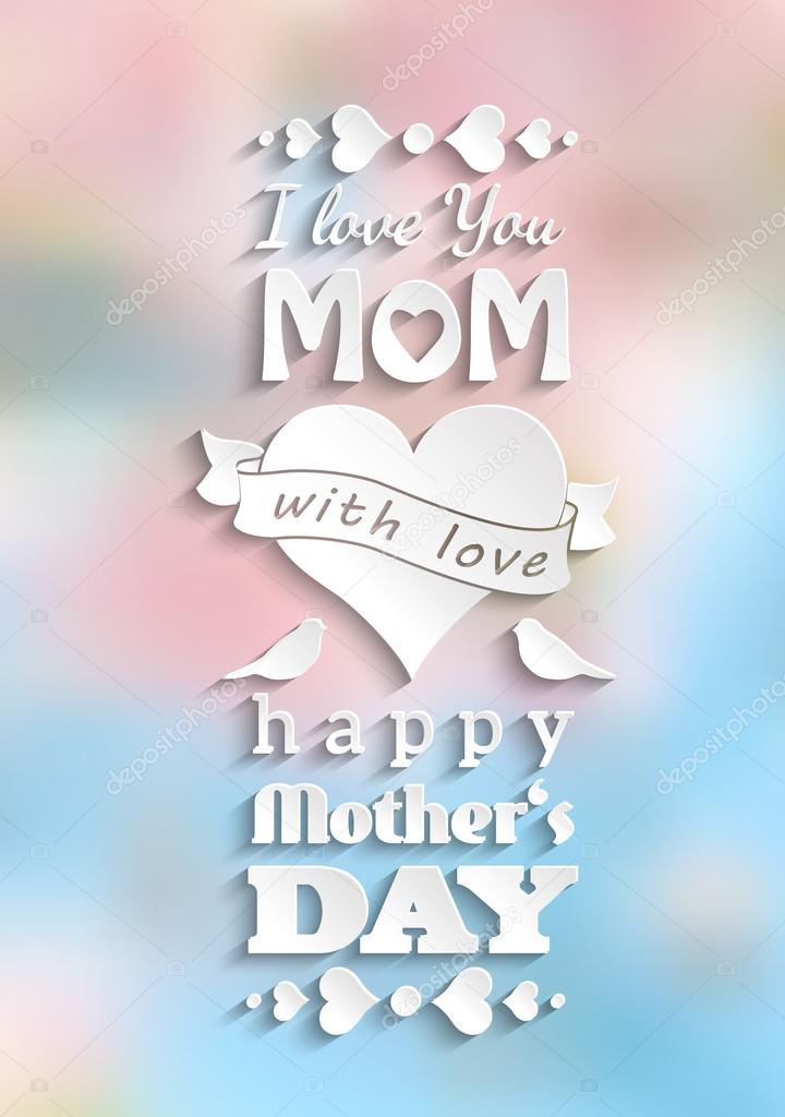 mother's day card, white text on blurred background