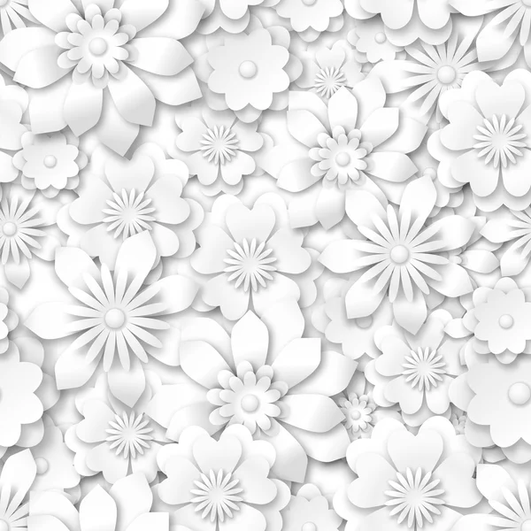 Patrón sin costuras - flores blancas con efecto 3d — Vector de stock