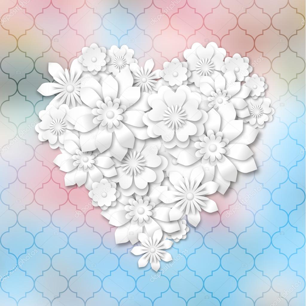 heart shape composed from white flowers