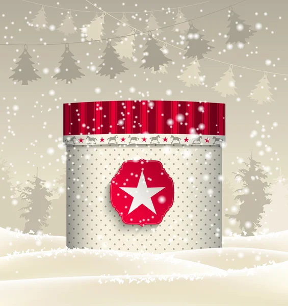 Caixa de presente de Natal na neve, ilustração — Vetor de Stock