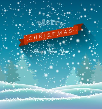 christmas greeting card with winter landscape, illustration
