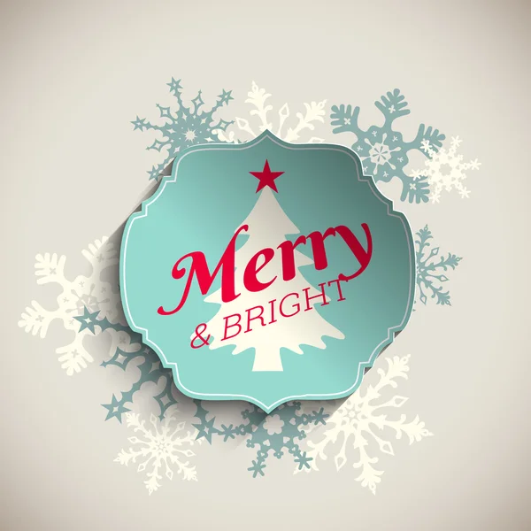 Christmas wenskaart, tekst vrolijk en helder met abstracte sneeuwvlokken, afbeelding Stockvector