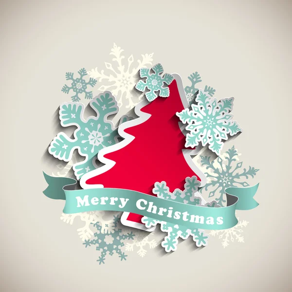 Tema de Navidad, árbol abstracto y copos de nieve, ilustración — Vector de stock