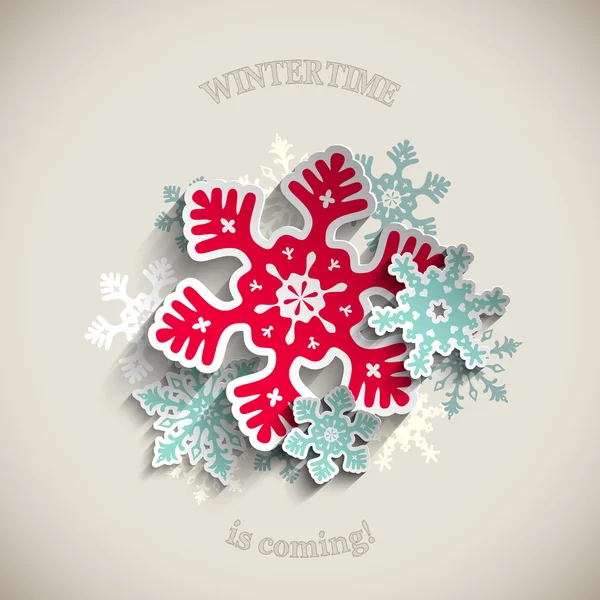 Tema astratto Natale, colorato fiocchi di neve stilizzati su sfondo beige, illustrazione Grafiche Vettoriali