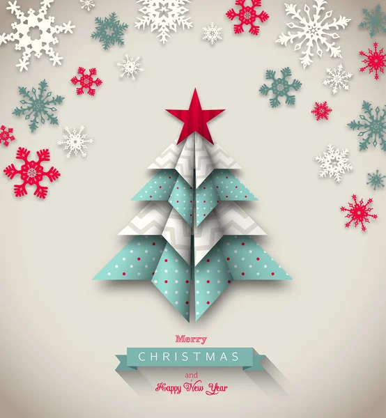Красочное дерево оригами, абстрактная рождественская иллюстрация — стоковый вектор