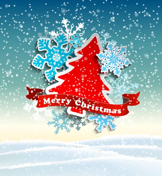 Boże Narodzenie Motyw, streszczenie drzewa i płatki śniegu, ilustracja — Wektor stockowy