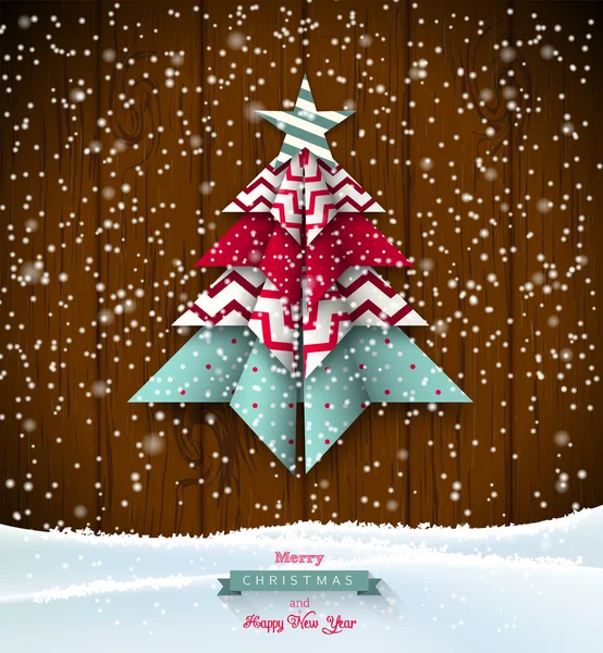 Colorido origami chritmas árbol, vacaciones tema, ilustración — Archivo Imágenes Vectoriales