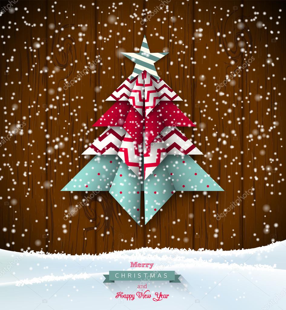 colorful origami chritmas tree,holidays theme, illustration