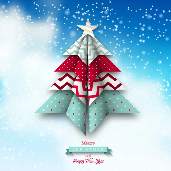 Kolorowy origami chritmas drzewo, wakacje tematu, ilustracja — Wektor stockowy