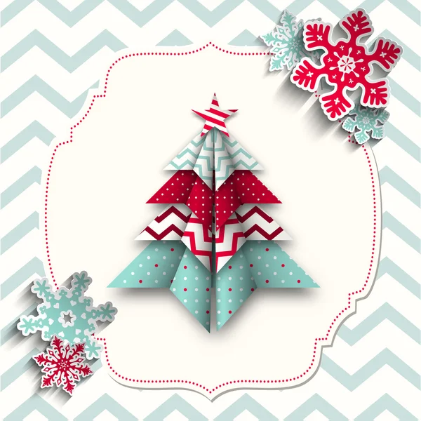 Albero di origami colorato con fiocchi di neve, illustrazione astratta di Natale Illustrazione Stock