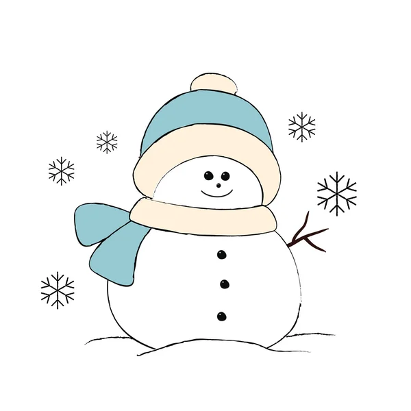 Bonhomme de neige mignon, illustration simple sur fond blanc — Image vectorielle