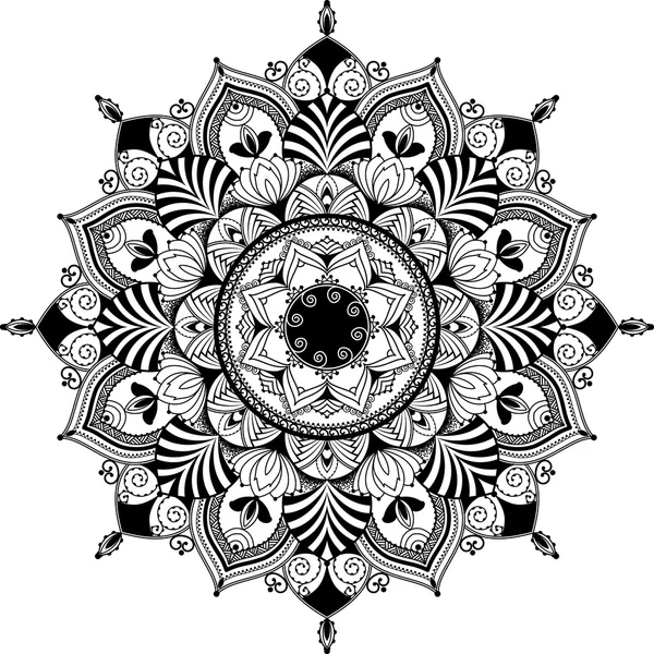 Mandala, zentangle geïnspireerd illustratie, zwart-wit — Stockvector