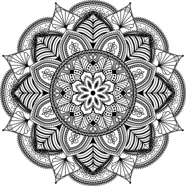 Mandala, zentangle ilham illüstrasyon, siyah ve beyaz