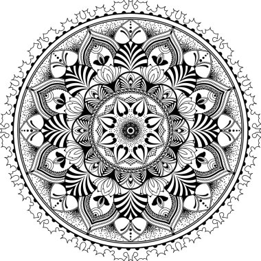 Mandala, zentangle ilham illüstrasyon, siyah ve beyaz