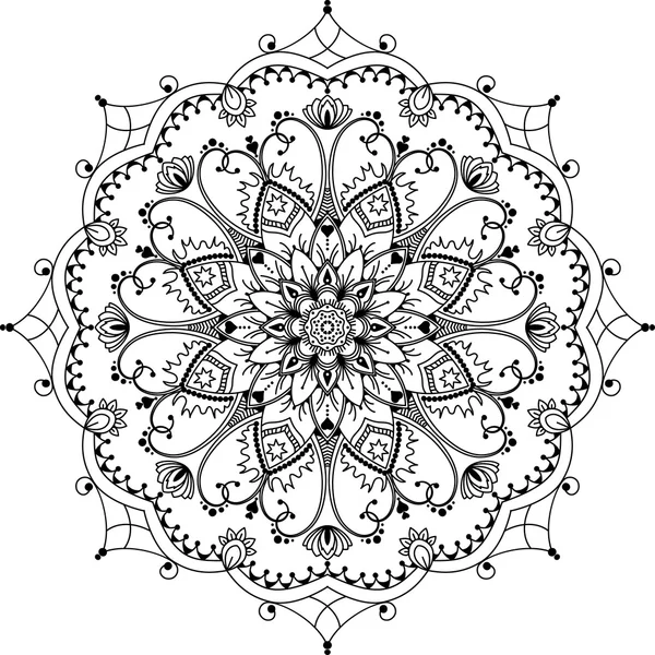 Mandala, ilustrație inspirată din zentangle, alb-negru — Vector de stoc