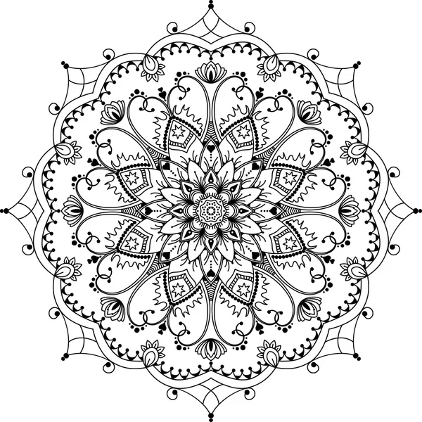 Mandala, illustration inspirée du zentangle, noir et blanc — Image vectorielle