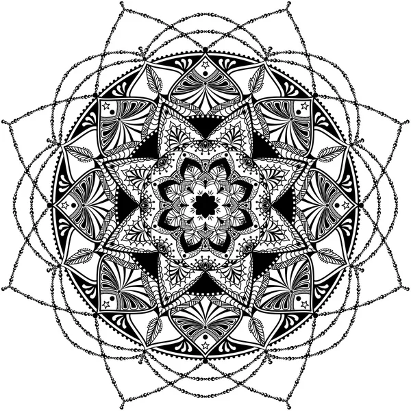 Mandala, ilustrație inspirată din zentangle, alb-negru — Vector de stoc