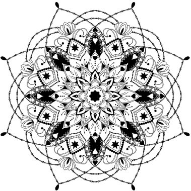 Mandala, zentangle ilham illüstrasyon, siyah ve beyaz
