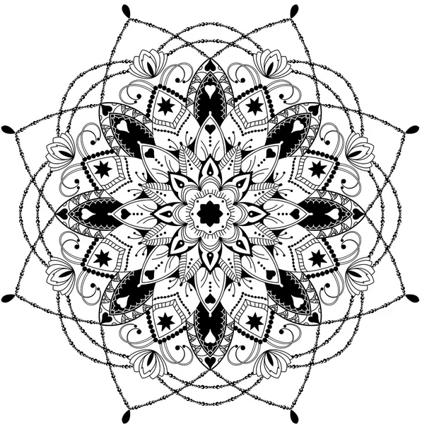 Mandala, illustration inspirée du zentangle, noir et blanc — Image vectorielle