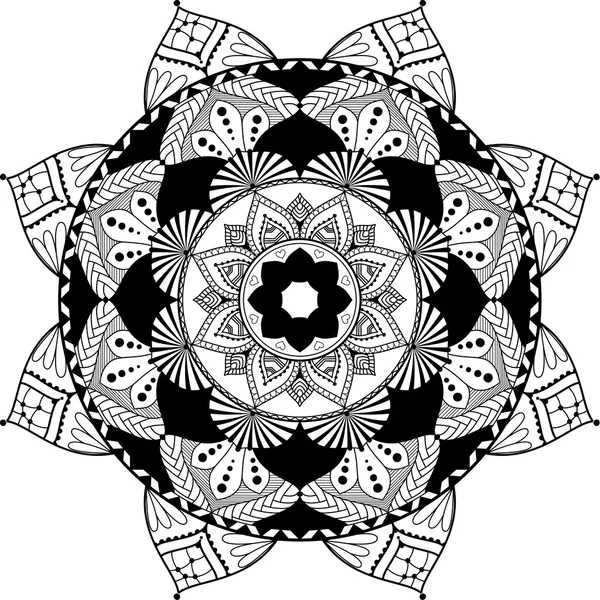 Mandala, ilustrație inspirată din zentangle, alb-negru — Vector de stoc