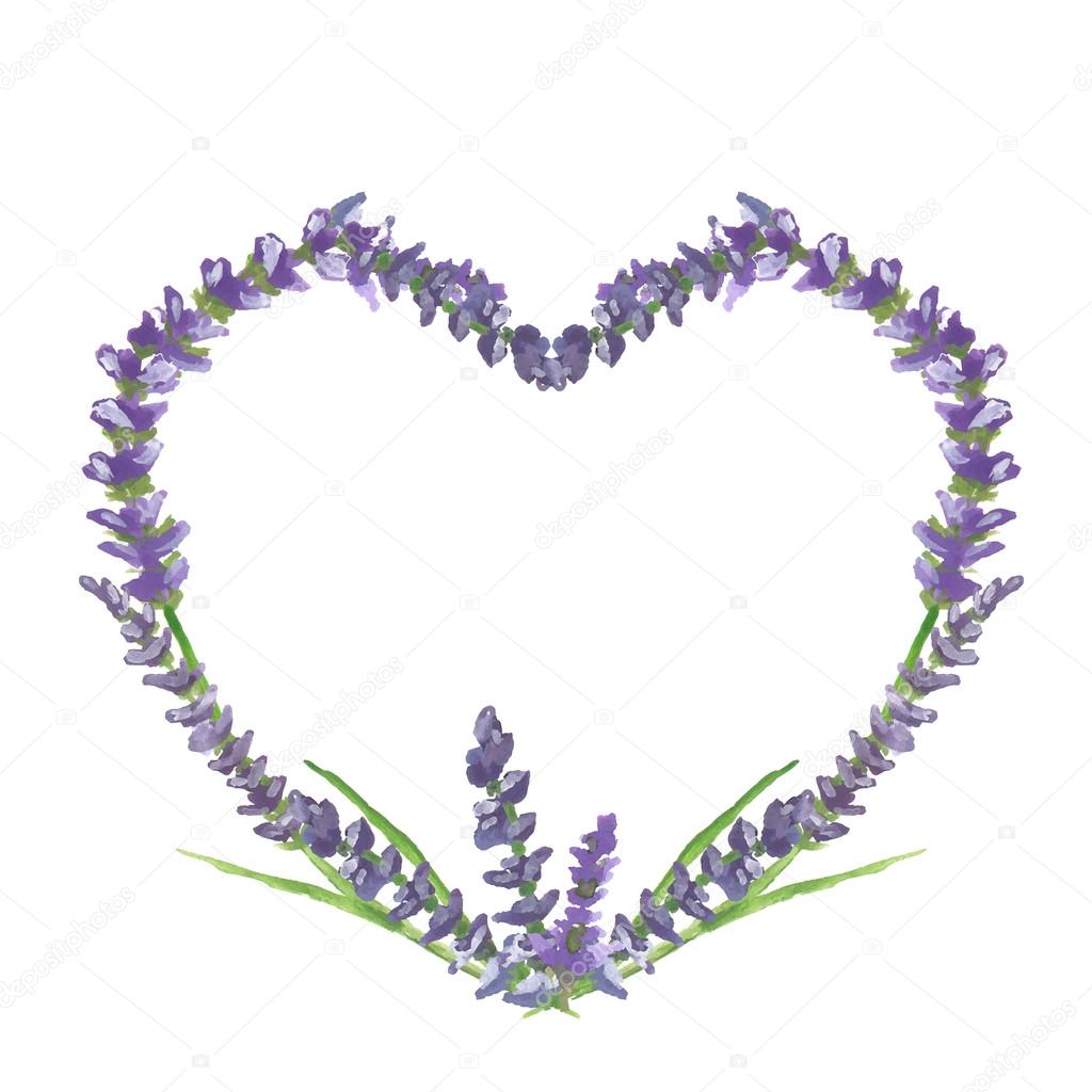 Lavender heart, wedding or valentine graphic motive, watercolor painting, illustration