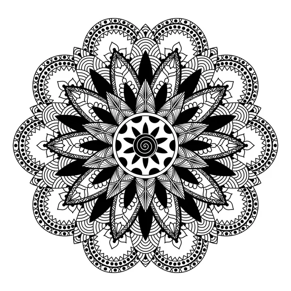 Mandala, ilustrație inspirată din zentangle, alb-negru — Vector de stoc