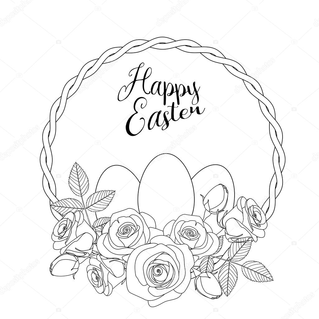 Easter motive with white eggs and roses, illustration