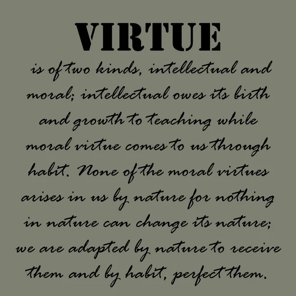 Aristóteles Citas. Virtud, es de dos clases ... — Vector de stock