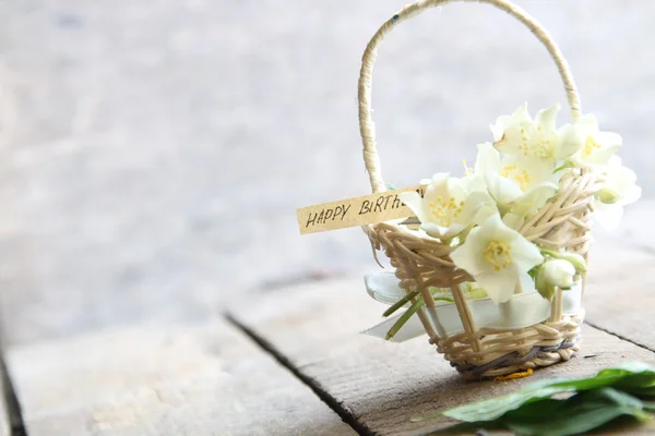 Happy birthday text and flowers — Stock Photo, Image