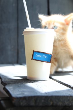 Kahve zaman yazıt, kahve ve yavru kedi