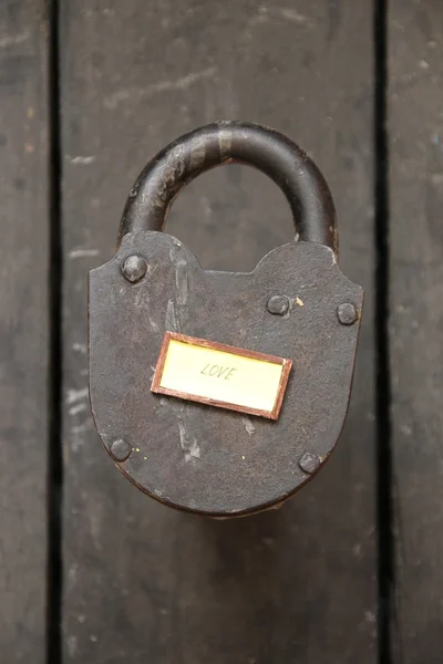 Love idea, text and vintage padlock - valentine card — Stock Photo, Image
