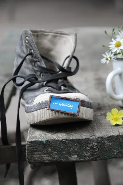 Idea de boda - inscripción y un zapato —  Fotos de Stock